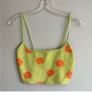 Pacsun Women’s Medium Lime Green Cropped Tank Top With Orange Fruit Pattern